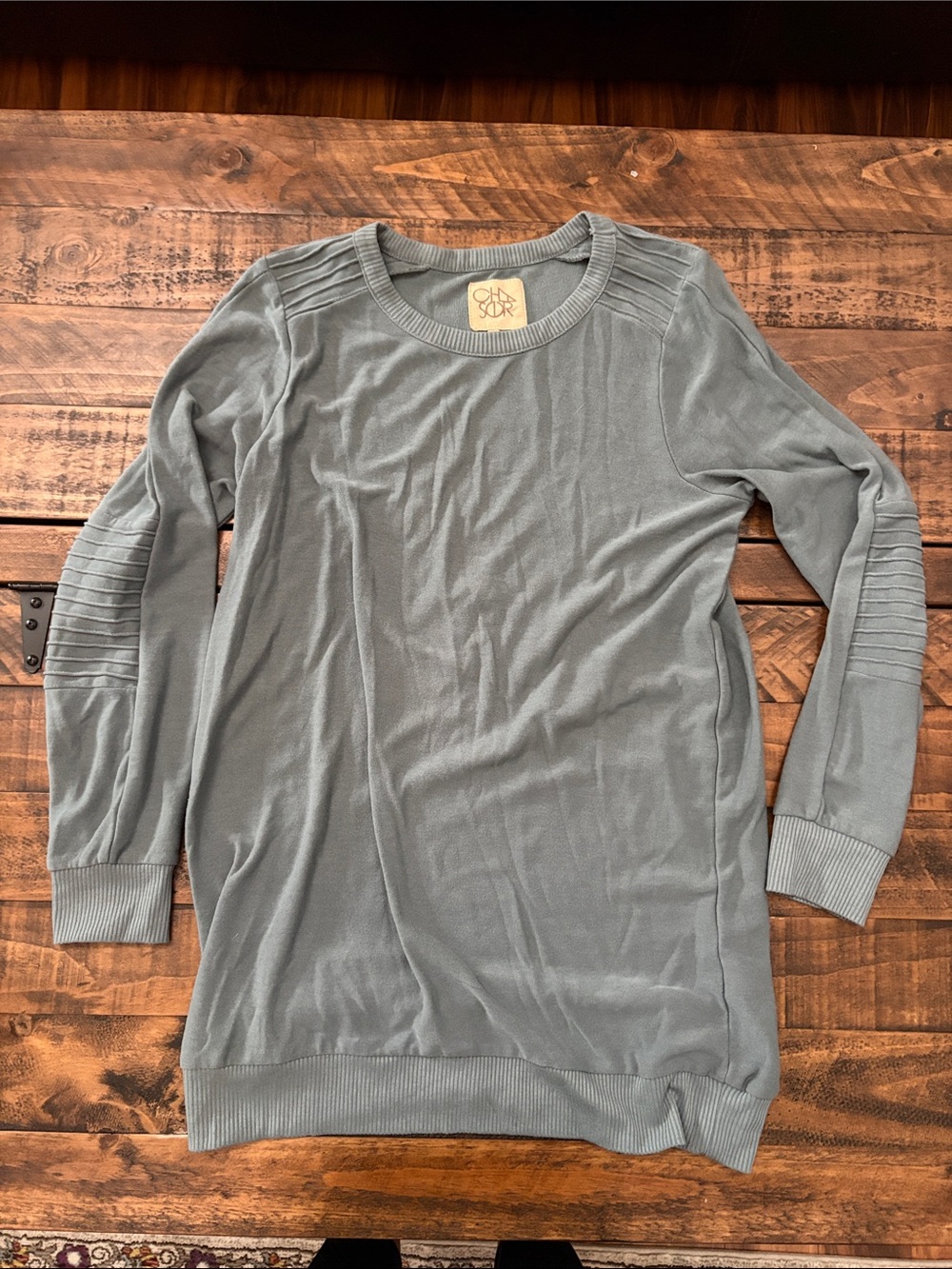 Casual Ribbed Sleeve Crewneck Sweater - Slate Blue